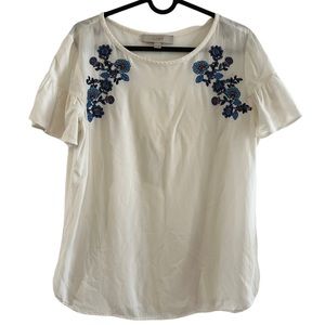 2/$15 Loft size S white embroidered blouse
